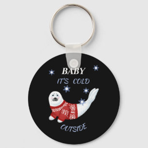 Süßes Baby Es ist kalt draußen Winterrobbe T-Shirt Schlüsselanhänger