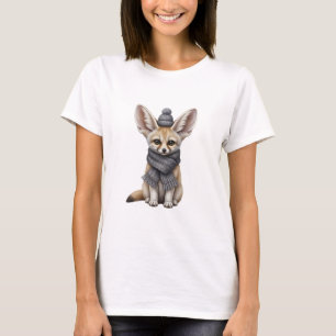Süßes Baby-Fennec-Fuchs in Winter-Schal und Mütze T-Shirt