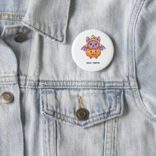 Süßes Baby-Fledermaus in Kürbiskostüm Halloween-Ta Button