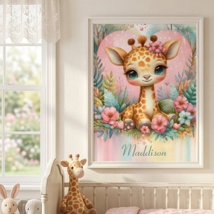 Süßes Baby-Giraffen-Personalisierter Name-Nursery Poster