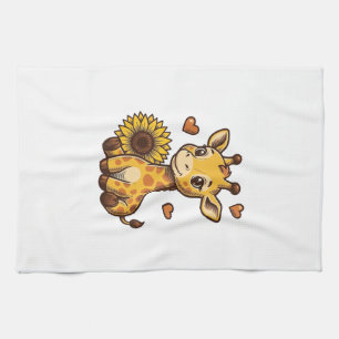 Süßes Baby-Giraffen-Sonnenblumen-Vintage-Stich-T-S Geschirrtuch