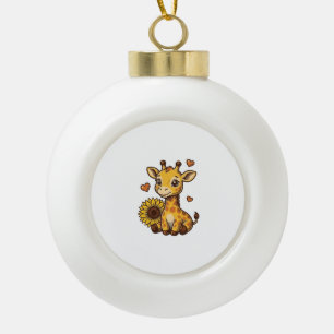 Süßes Baby-Giraffen-Sonnenblumen-Vintage-Stich-T-S Keramik Kugel-Ornament
