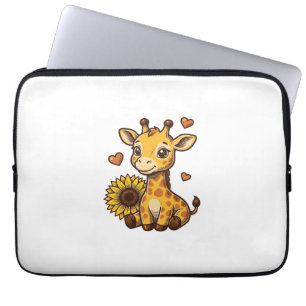 Süßes Baby-Giraffen-Sonnenblumen-Vintage-Stich-T-S Laptopschutzhülle