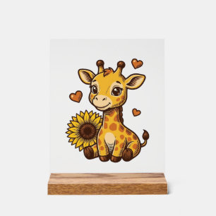 Süßes Baby-Giraffen-Sonnenblumen-Vintage-Stickerei Acrylschild