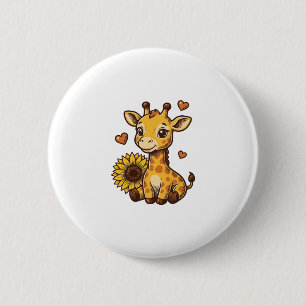 Süßes Baby-Giraffen-Sonnenblumen-Vintage-Stickerei Button