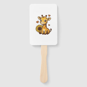 Süßes Baby-Giraffen-Sonnenblumen-Vintage-Stickerei Fächer