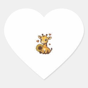 Süßes Baby-Giraffen-Sonnenblumen-Vintage-Stickerei Herz-Aufkleber