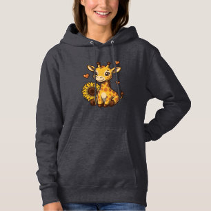 Süßes Baby-Giraffen-Sonnenblumen-Vintage-Stickerei Hoodie