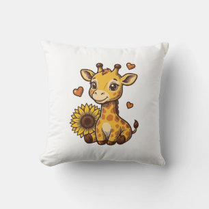 Süßes Baby-Giraffen-Sonnenblumen-Vintage-Stickerei Kissen