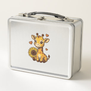 Süßes Baby-Giraffen-Sonnenblumen-Vintage-Stickerei Metall Brotdose