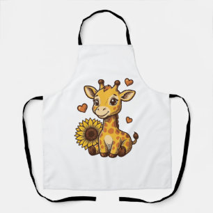 Süßes Baby-Giraffen-Sonnenblumen-Vintage-Stickerei Schürze