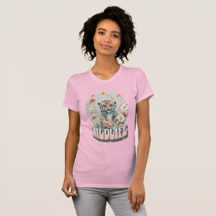 Süßes Baby-Grau-Tiger-Wildblumen-Aquarell T-Shirt