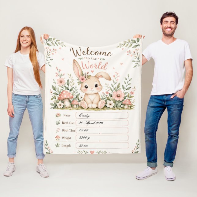 Süßes Baby Hasen Design mit Geburtsdaten Feldern Fleecedecke (Beispiel)