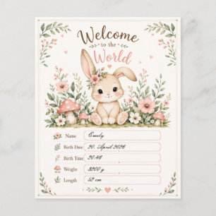 Süßes Baby Hasen Design mit Geburtsdaten Feldern Flyer