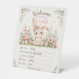 Süßes Baby Hasen Design mit Geburtsdaten Feldern Sockelschild