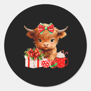Süßes Baby Highland-Kuh Frohe Weihnachten Bauer Ku Runder Aufkleber