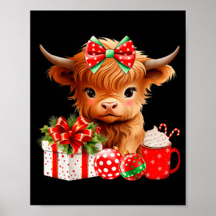 Süßes Baby Highland-Kuh Frohe Weihnachten Farmer K Poster