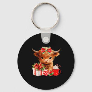 Süßes Baby Highland-Kuh Frohe Weihnachten Farmer-K Schlüsselanhänger