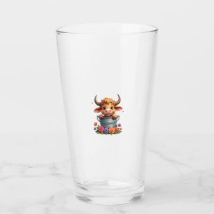 Süßes Baby Highland-Kuh Mit Blumen Kalb Tier co Glas