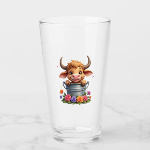 Süßes Baby Highland-Kuh Mit Blumen Kalb Tier co Glas