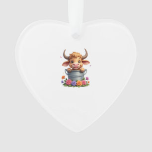 Süßes Baby Highland-Kuh Mit Blumen Kalb Tier co Ornament