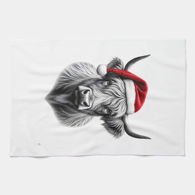 Süßes Baby Highland Kuh Weihnachten Santa Geschenk Geschirrtuch (Horizontal)