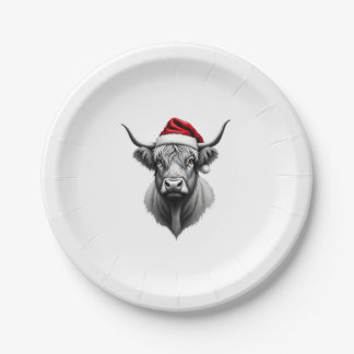 Süßes Baby Highland Kuh Weihnachten Santa Geschenk Pappteller
