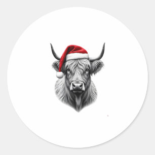 Süßes Baby Highland Kuh Weihnachten Santa Geschenk Runder Aufkleber