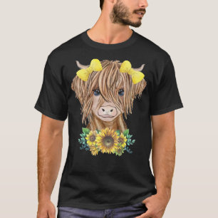 Süßes Baby Highland-Rind mit Sonnenblumen Kalb Tie T-Shirt