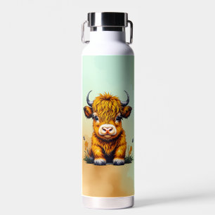 Süßes Baby Highland-Rind personalisiert Trinkflasche