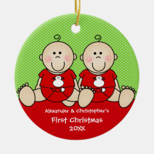 Süßes Baby Jungen Zwillinge erstes Weihnachtsbauma Keramik Ornament