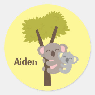 Süßes Baby Koala und Mutti für Kinder Runder Aufkleber