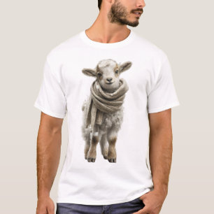 Süßes Baby-Lamm in dickem, gestricktem Schal T-Shirt