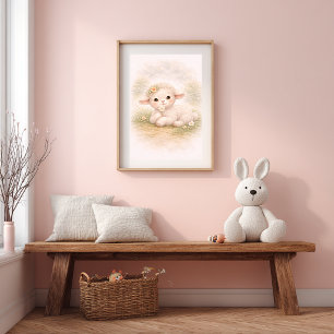 Süßes Baby-Lamm und Blumen-Kinderzimmer für Kinder Poster