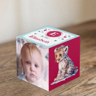 Süßes Baby-Leoparden-Foto-Name für das Kinderzimme Würfel