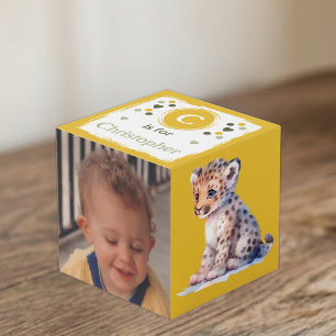 Süßes Baby-Leoparden-Foto-Name für die Kinderzimme Würfel