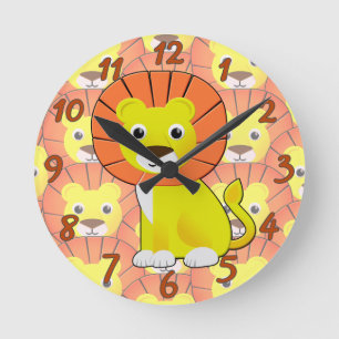Süßes Baby-Löwe-All-Over-Print-Muster Runde Wanduhr