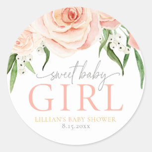 Süßes Baby Mädchen Blush Pink Rose Floral Aufklebe Runder Aufkleber