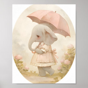 Süßes Baby-Mädchen-Elefanten-Wandbild für das Kind Poster
