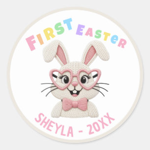 Süßes Baby Mädchen Junge Erstes Ostern Hase Runder Aufkleber