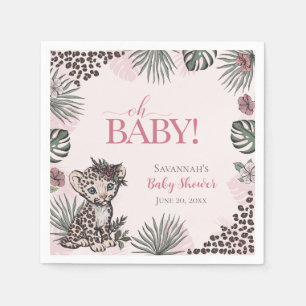Süßes Baby Mädchen Leopard Jungtier Rosa Babyparty Serviette
