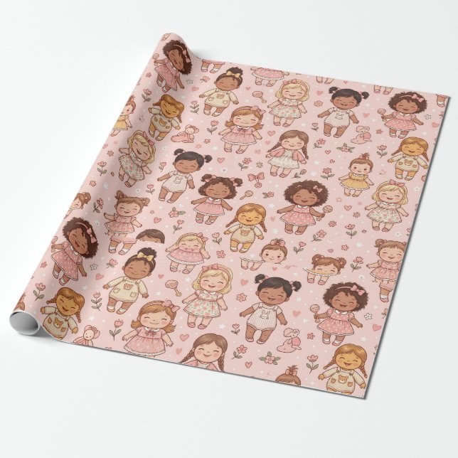 Süßes Baby-Mädchen-Muster-Design Geschenkpapier (Ungerollt)