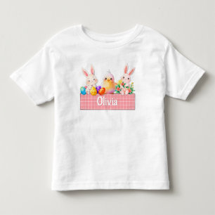 Süßes Baby-Mädchen Osterhase Chick rosa Karo Name Kleinkind T-shirt