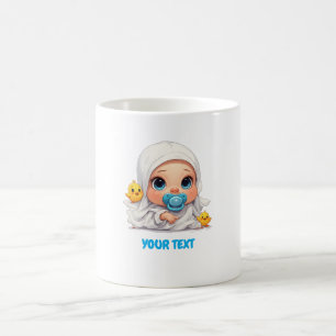 Süßes Baby mit Schnuller und niedlicher kleiner En Kaffeetasse