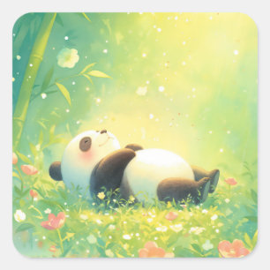 Süßes Baby-Panda schlafend im sonnendurchfluteten Quadratischer Aufkleber