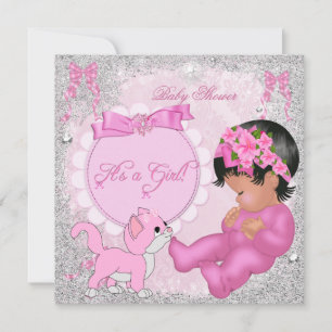Süßes Baby-Party-Mädchen-Kätzchen Rosa Schneeflock Einladung