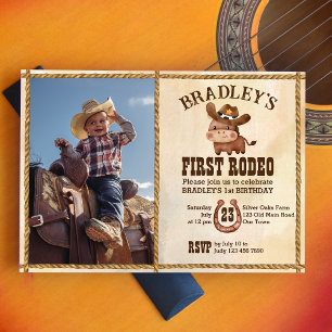 Süßes Baby-Pferd erstes Rodeo-Foto Geburtstag Einladung