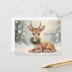Süßes Baby-Rentier Weihnachten Winter Wald  Postkarte