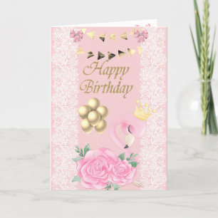 Süßes Baby Rosa Flamingo, Diadem, Luftballons Gebu Karte