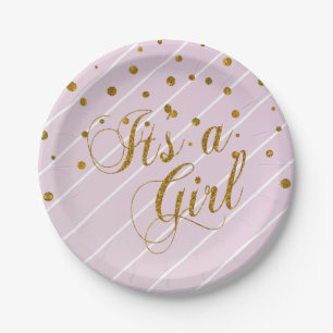 Süßes Baby-Rosa und GoldConfetti Pappteller